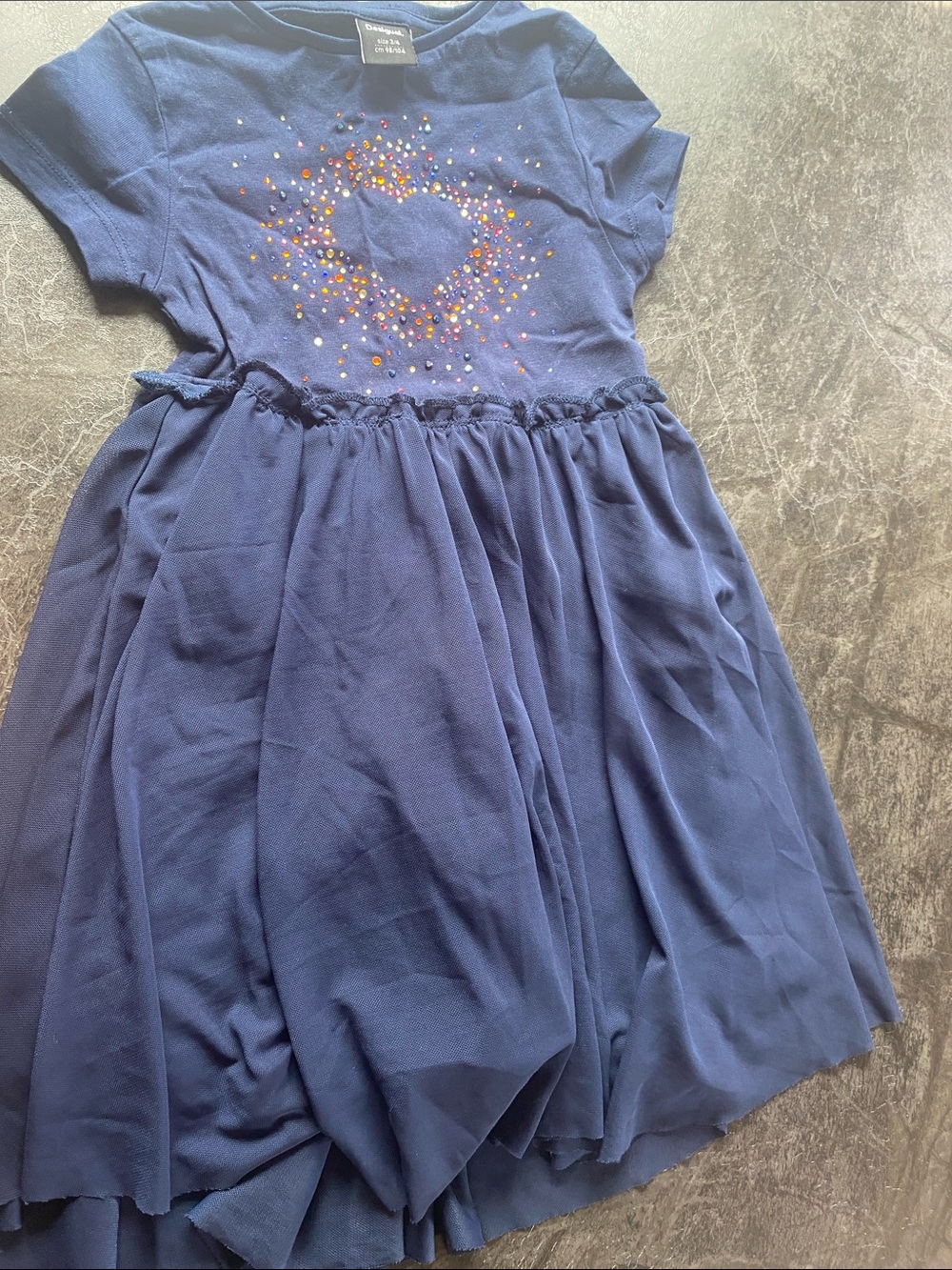 Desigual Navy Blue Short Sleeve Dress with Multicolor Sequin Wreath